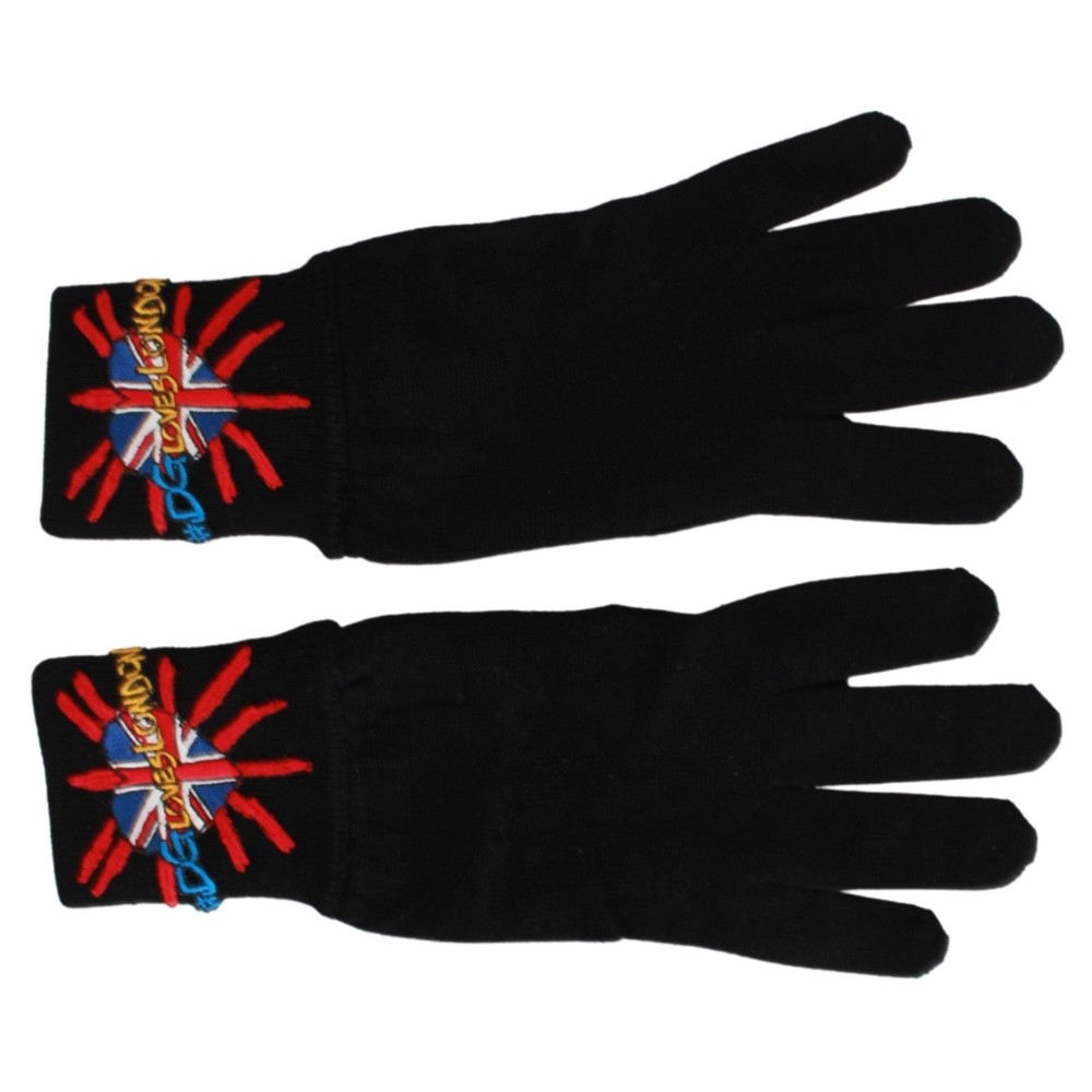 Dolce & Gabbana Elegante schwarze Schurwoll-Unisex-Handschuhe