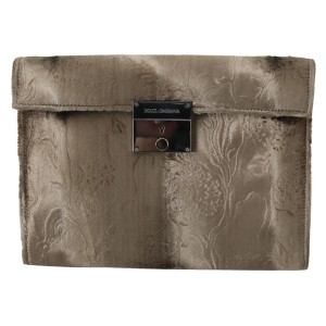 Dolce & Gabbana Beige Samt Krokoprägung Leder Aktentasche Clutch