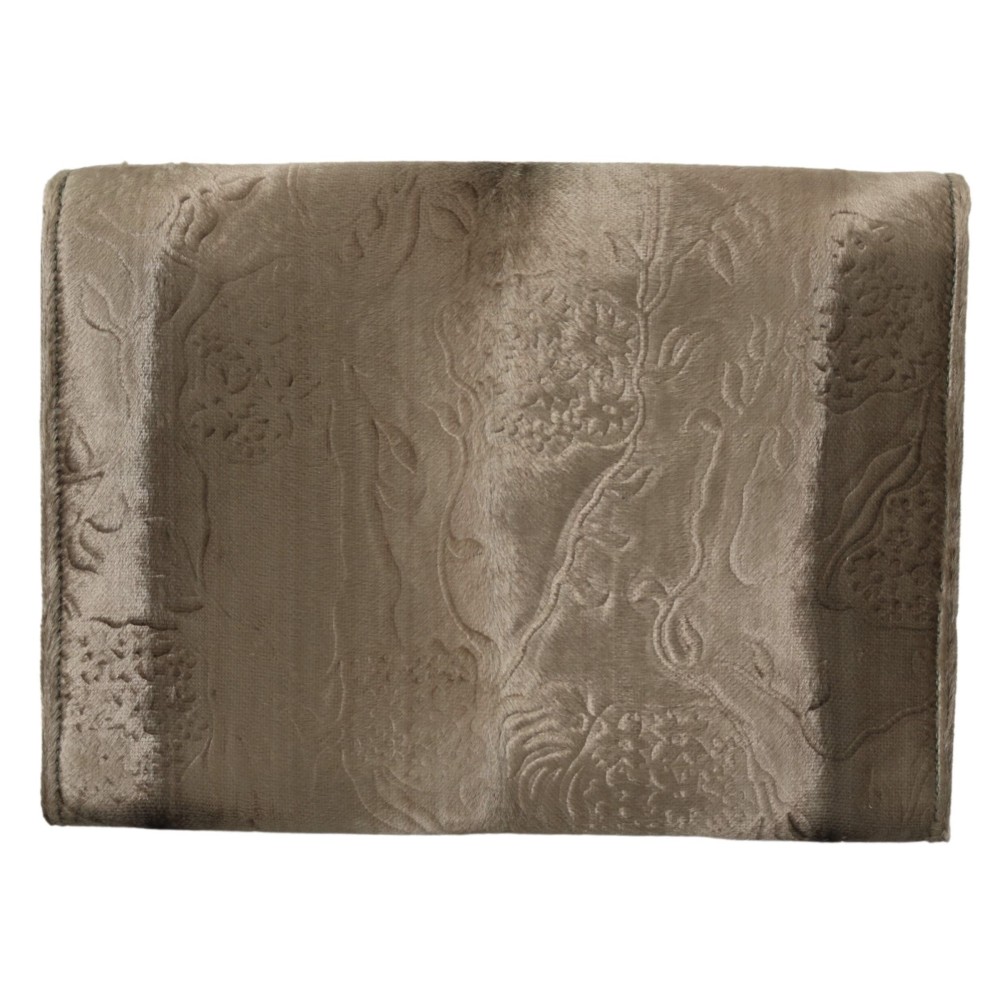 Dolce & Gabbana Beige Samt Krokoprägung Leder Aktentasche Clutch