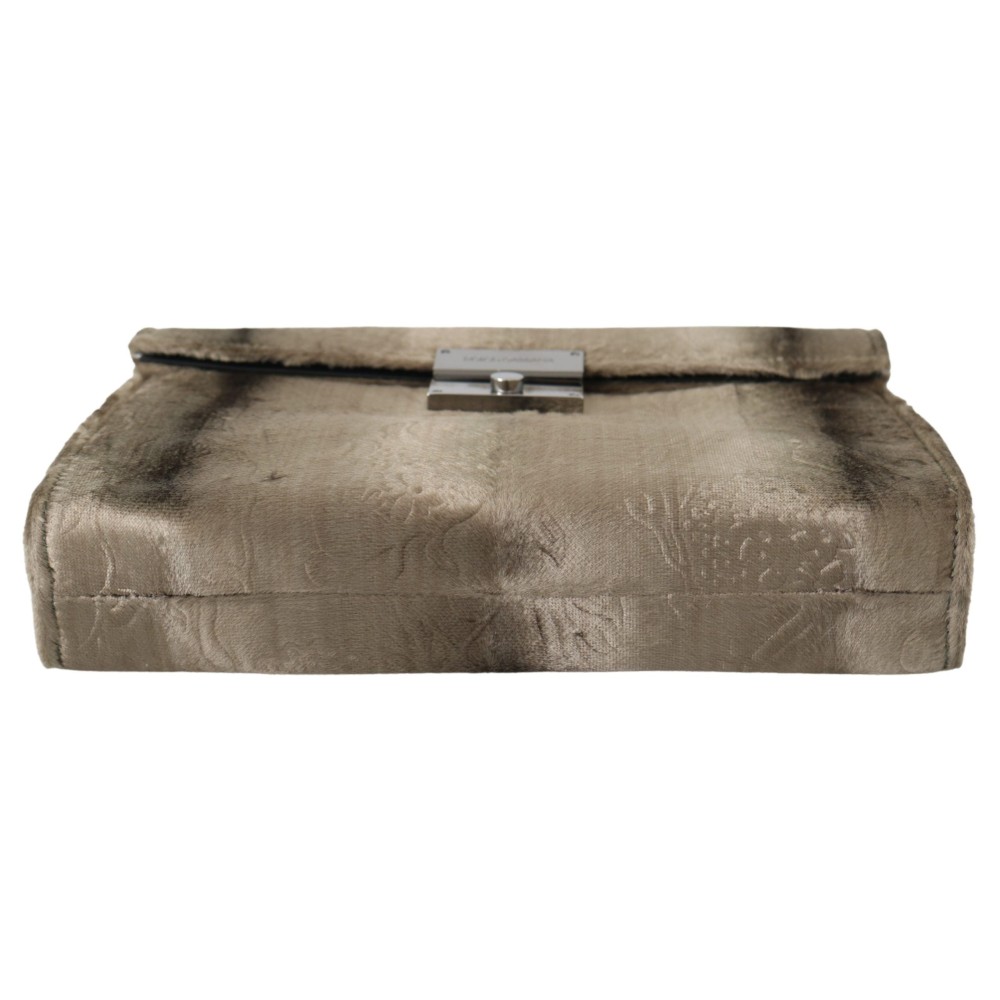 Dolce & Gabbana Beige Samt Krokoprägung Leder Aktentasche Clutch