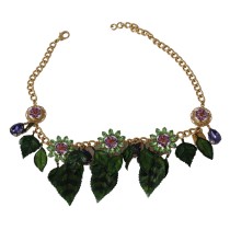 Dolce & Gabbana Elegante Kristall Charms Blätter Anhänger Halskette