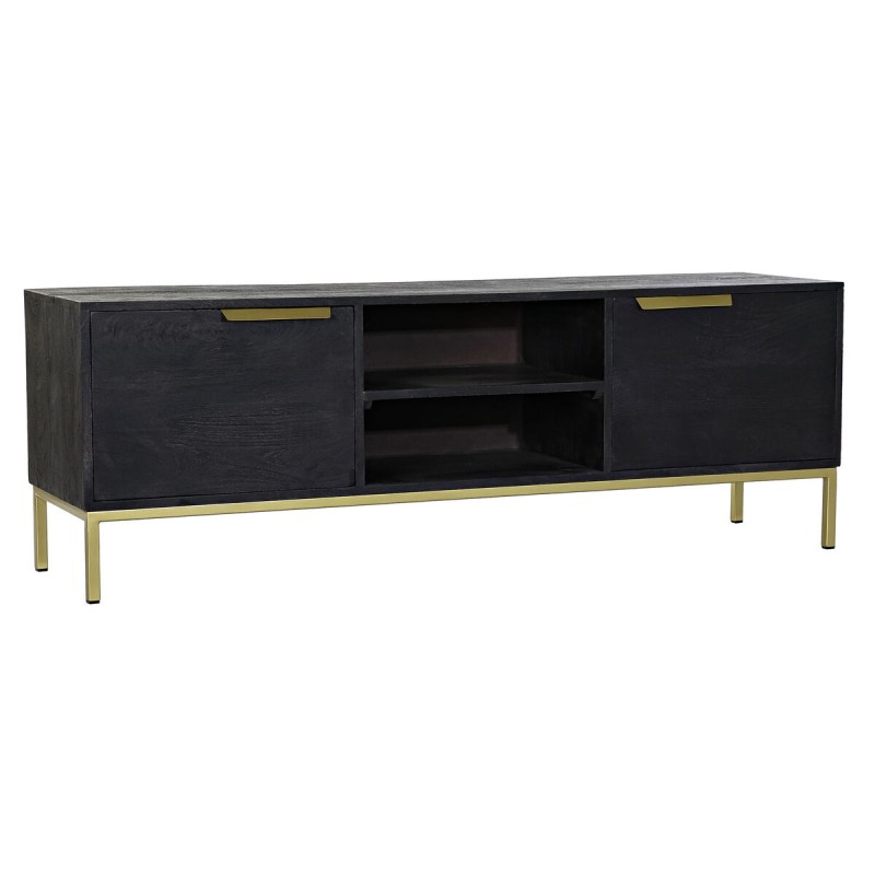 TV furniture DKD Home Decor Black Metal Golden Mango wood (147 x 40 x 51 cm)