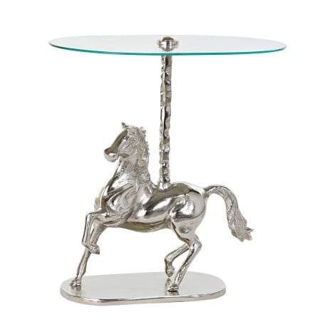 Table d'appoint DKD Home Decor Transparent Aluminium Verre Argenté Cheval (54 x 39 x 57 cm)