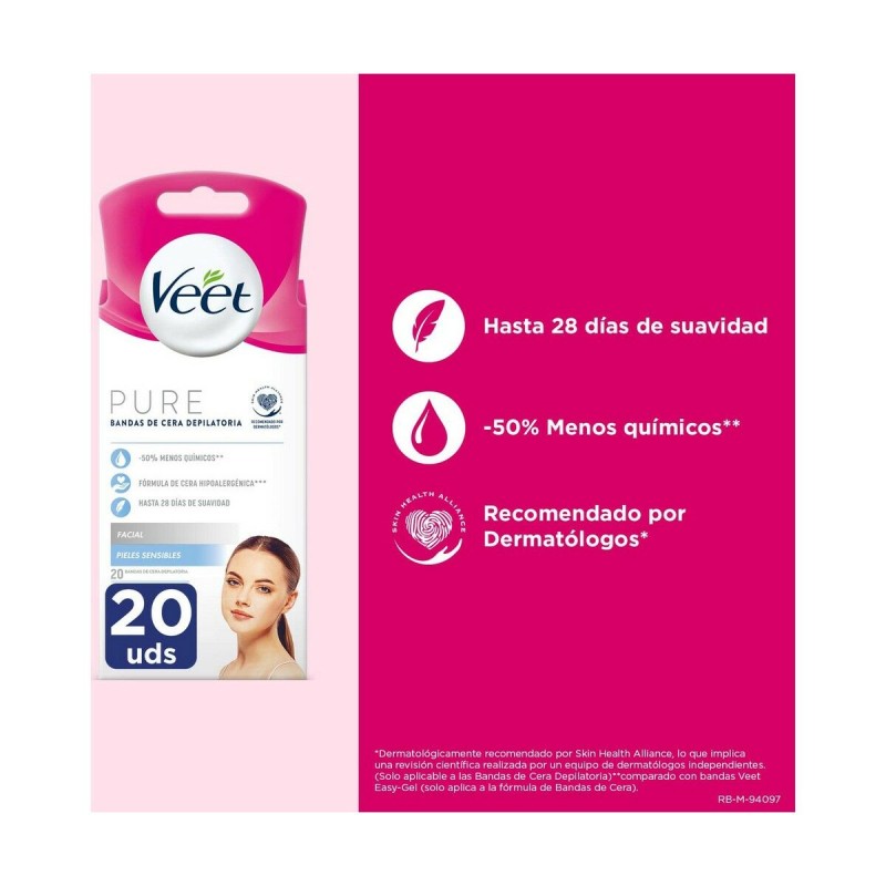 Bandes Épilatoire Faciales Veet Peau sensible 20 Unités