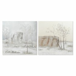 Painting DKD Home Decor Canvas 100 x 3,8 x 100 cm Trees Cottage (2 Units)