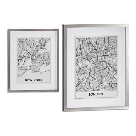 Cadre Londres New York Argent Bois verre (43 x 3 x 53 cm)