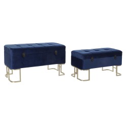 Banquette DKD Home Decor   Bleu Doré Métal Velours (90 x 40 x 47 cm)