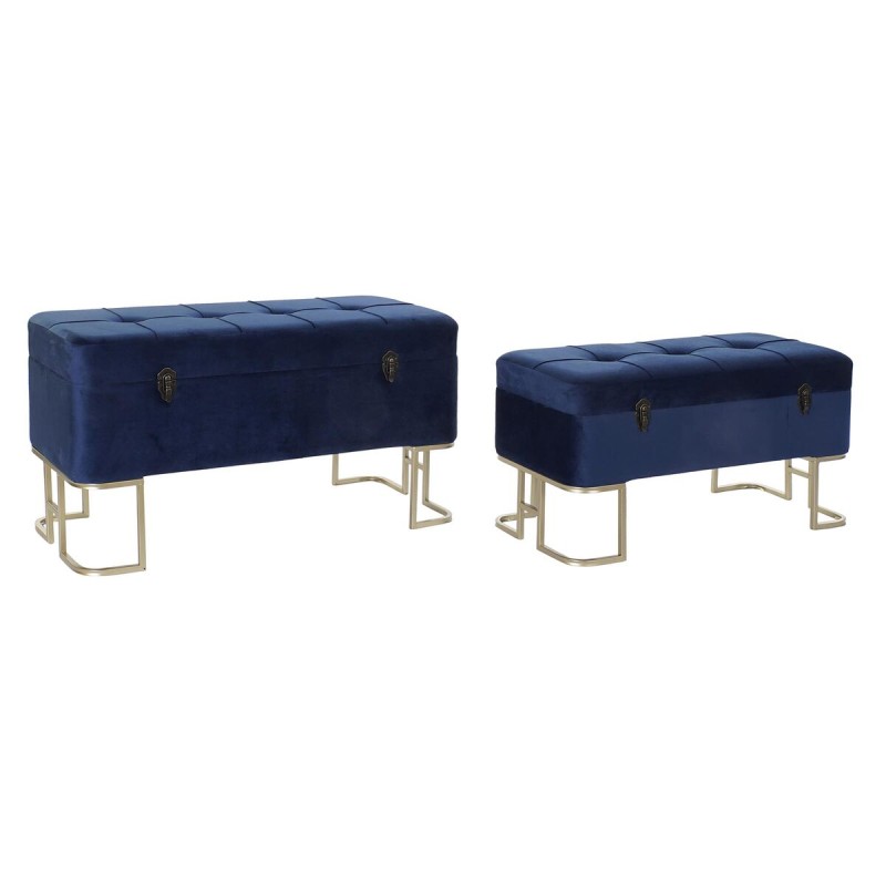 Hocker DKD Home Decor   Blau Gold Metall (90 x 40 x 47 cm)