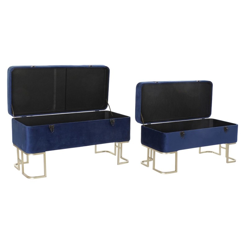 Hocker DKD Home Decor   Blau Gold Metall (90 x 40 x 47 cm)