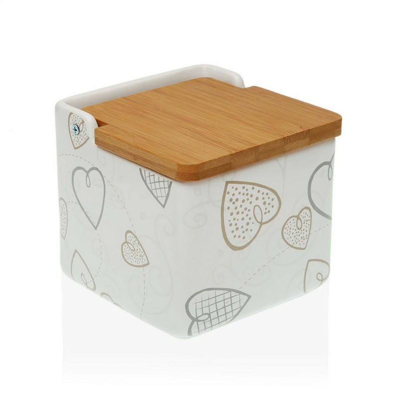 Salière avec couvercle Versa Cozy Bambou Coeurs Céramique (12,2 x 11,5 x 12,2 cm)