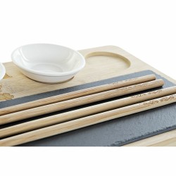 Sushi Set DKD Home Decor PC-186227 White Black Natural Bamboo Board Modern Oriental 28,5 x 18,5 x 2,6 cm (9 Pieces) (28,5 x 18,5