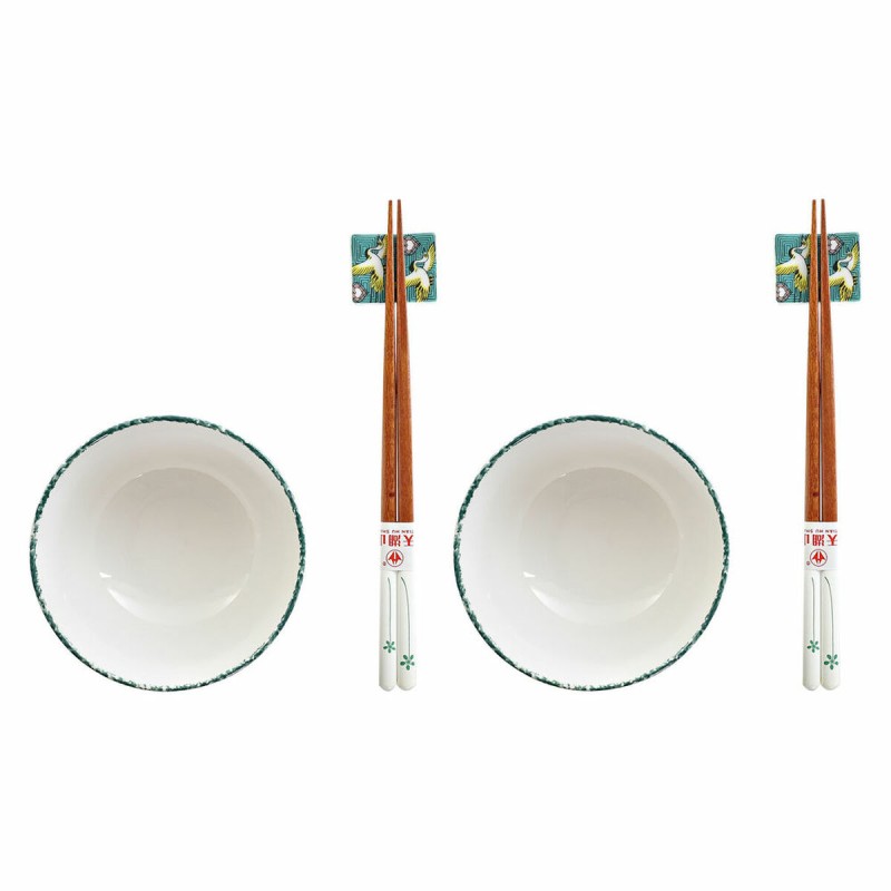 Set de sushi DKD Home Decor 25 x 25 x 6,5 cm Porcelaine Bois Blanc Vert Oriental (6 Pièces) (25 x 25 x 6,5 cm) (6 pcs)