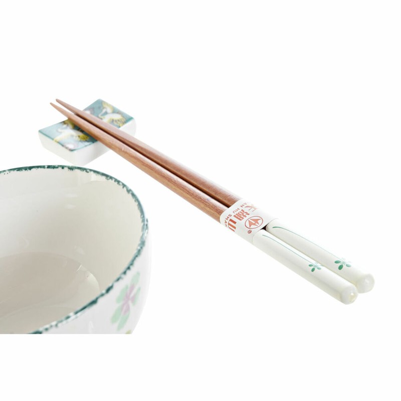 Sushi Set DKD Home Decor 25 x 25 x 6,5 cm Porcelain Wood White Green Oriental (6 Pieces) (25 x 25 x 6,5 cm) (6 pcs)