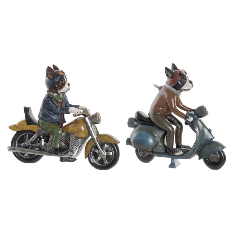 Deko-Figur DKD Home Decor 27 x 10 x 24 cm Rot Blau Motorrad Gelb Vintage Hund (2 Stück)