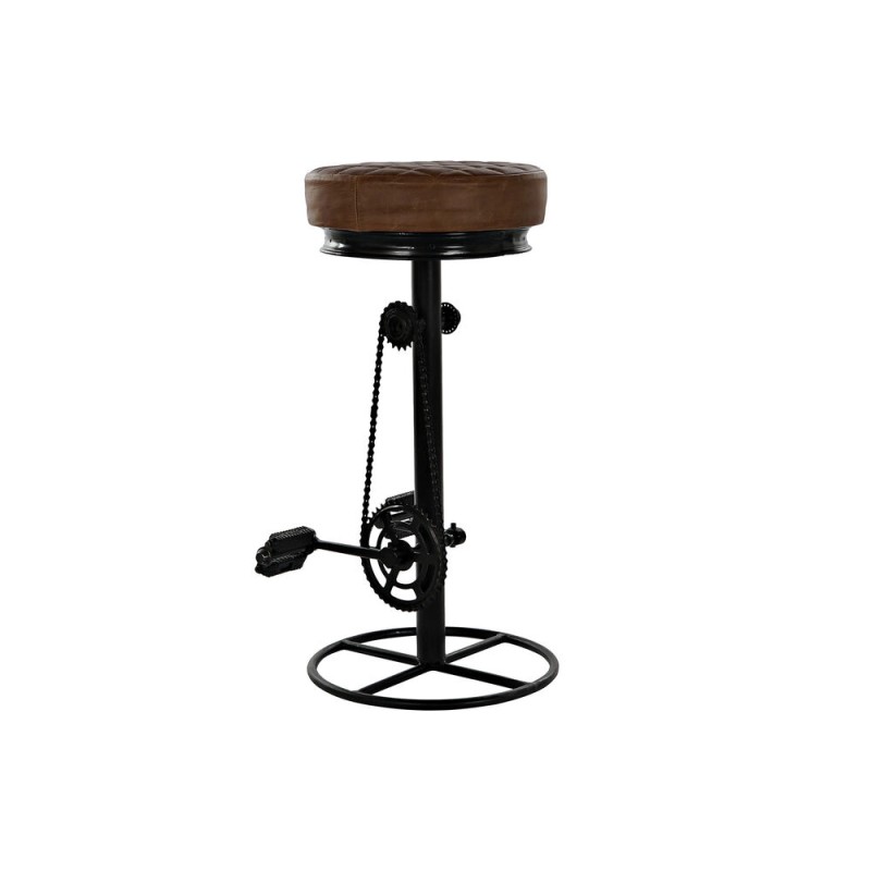 Stool DKD Home Decor Black Leather Metal Light brown (44 x 38 x 82 cm)