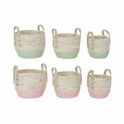 Korb-Set DKD Home Decor natürlich Rosa grün Naturfaser 30 x 30 x 32 cm Boho (2 Stück)