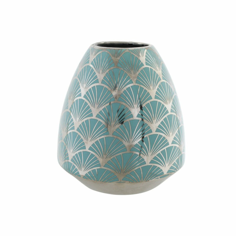 Vase DKD Home Decor Porcelain Turquoise Oriental Chromed 16 x 16 x 18 cm