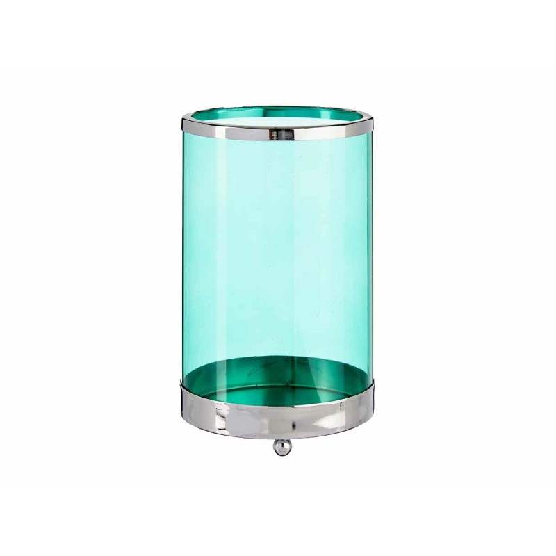 Candleholder Silver Blue Cylinder 12,2 x 19,5 x 12,2 cm Metal Glass