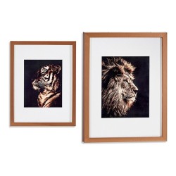 Cadre Tigre Lion Verre Bronze Contre-plaqué (33 x 3 x 43 cm)