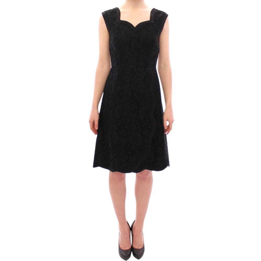 Dolce & Gabbana Elegantes Schwarzes Kleid aus geblümter Spitze