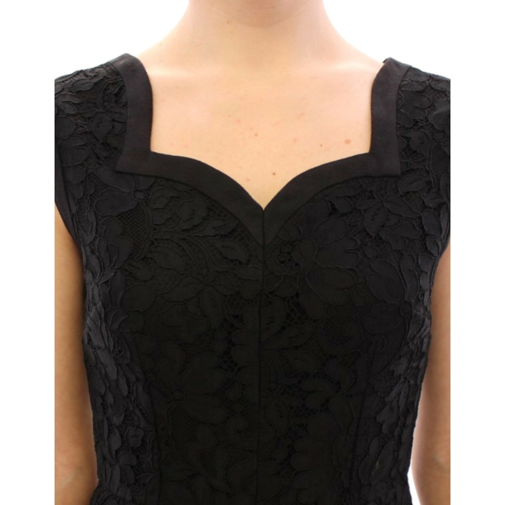 Dolce & Gabbana Elegantes Schwarzes Kleid aus geblümter Spitze