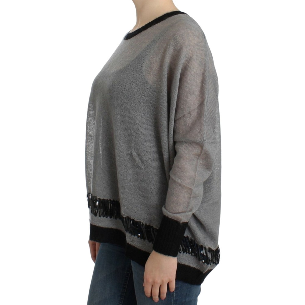 Costume National Luxuriöser Pullover mit gestreiftem V-Ausschnitt