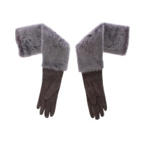 Dolce & Gabbana Elegante Graue Nerz Pelz Leder Ellenbogen Handschuhe