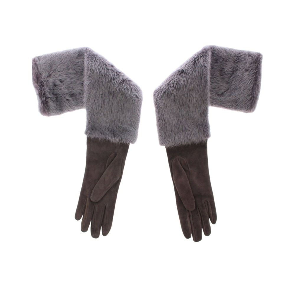 Dolce & Gabbana Elegante Graue Nerz Pelz Leder Ellenbogen Handschuhe