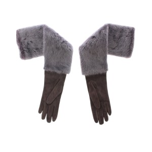 Dolce & Gabbana Elegante Graue Nerz Pelz Leder Ellenbogen Handschuhe