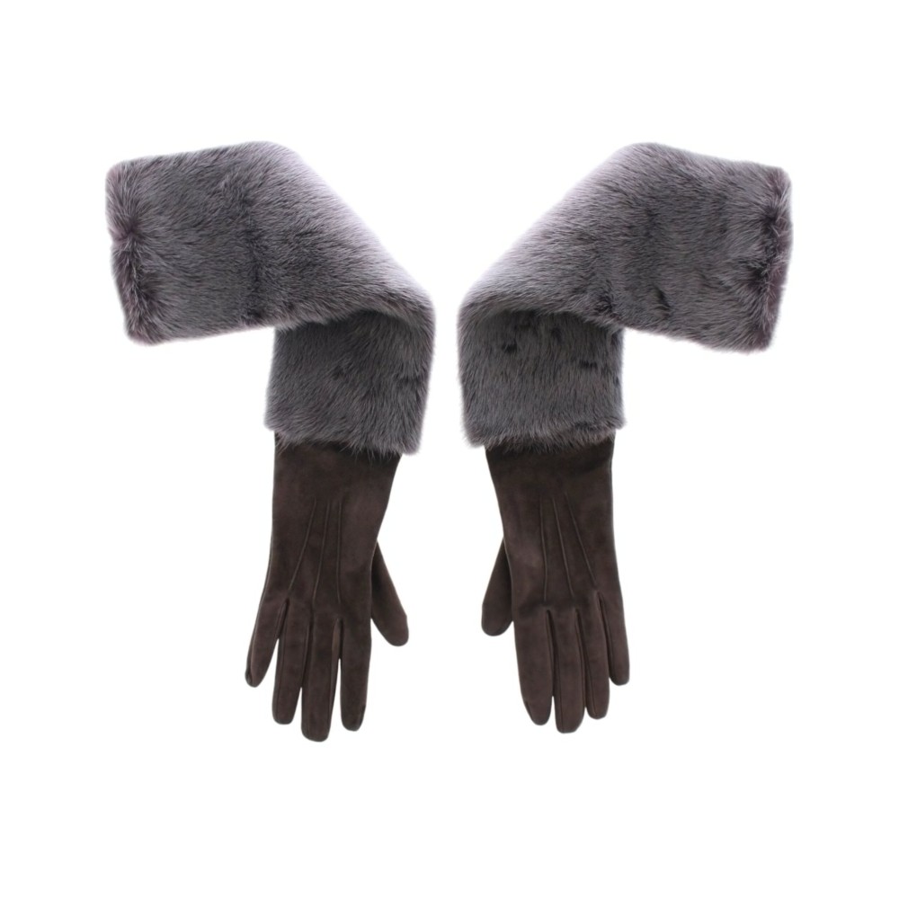 Dolce & Gabbana Elegante Graue Nerz Pelz Leder Ellenbogen Handschuhe