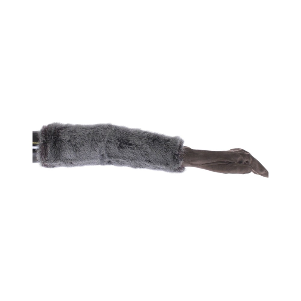 Dolce & Gabbana Elegante Graue Nerz Pelz Leder Ellenbogen Handschuhe