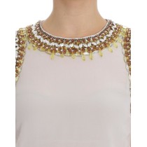 Dolce & Gabbana Elegante ärmellose Seidenbluse mit Kristall-Verzierung