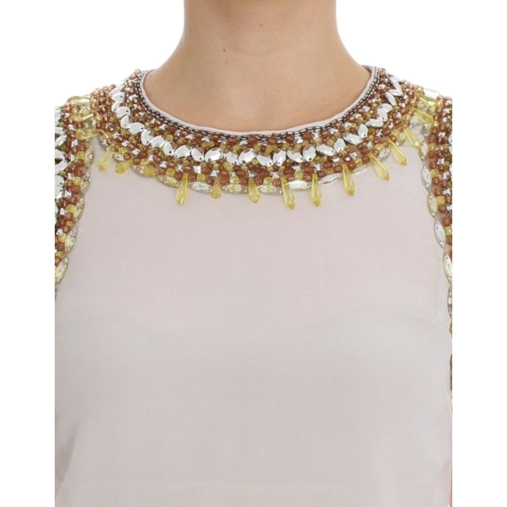 Dolce & Gabbana Elegante ärmellose Seidenbluse mit Kristall-Verzierung