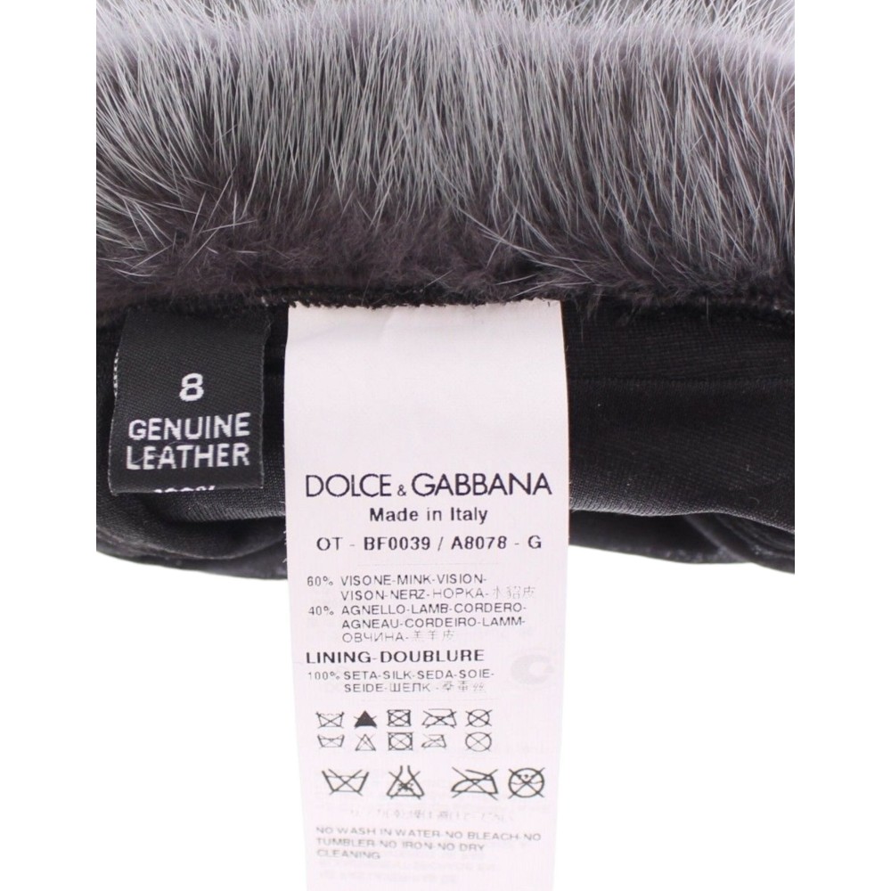 Dolce & Gabbana Elegante Graue Nerz Pelz Leder Ellenbogen Handschuhe