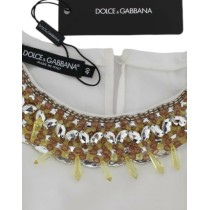 Dolce & Gabbana Elegante ärmellose Seidenbluse mit Kristall-Verzierung
