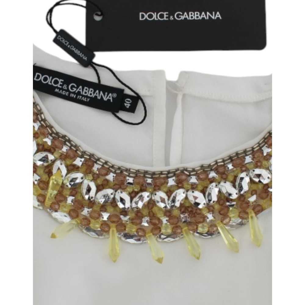 Dolce & Gabbana Elegante ärmellose Seidenbluse mit Kristall-Verzierung