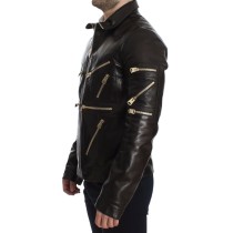 Dolce & Gabbana Elegante Braun-Gold-Detail-Lederjacke