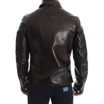 Dolce & Gabbana Elegante Braun-Gold-Detail-Lederjacke