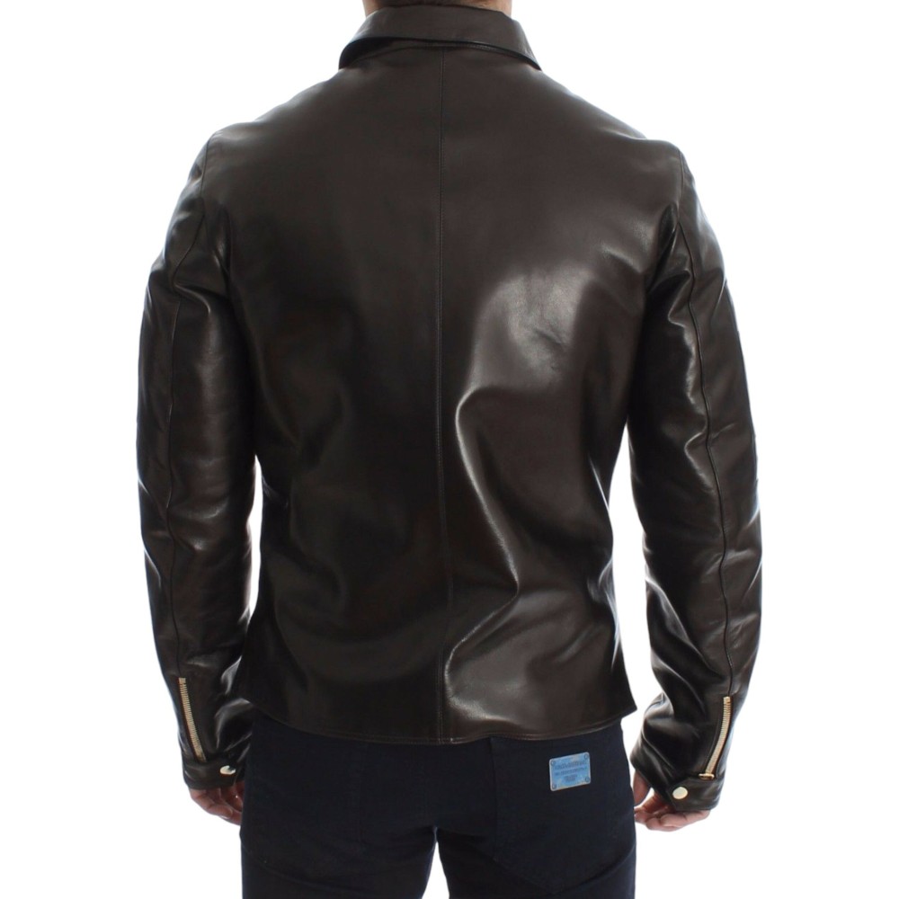 Dolce & Gabbana Elegante Braun-Gold-Detail-Lederjacke