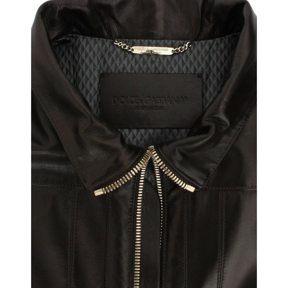 Dolce & Gabbana Elegante Braun-Gold-Detail-Lederjacke