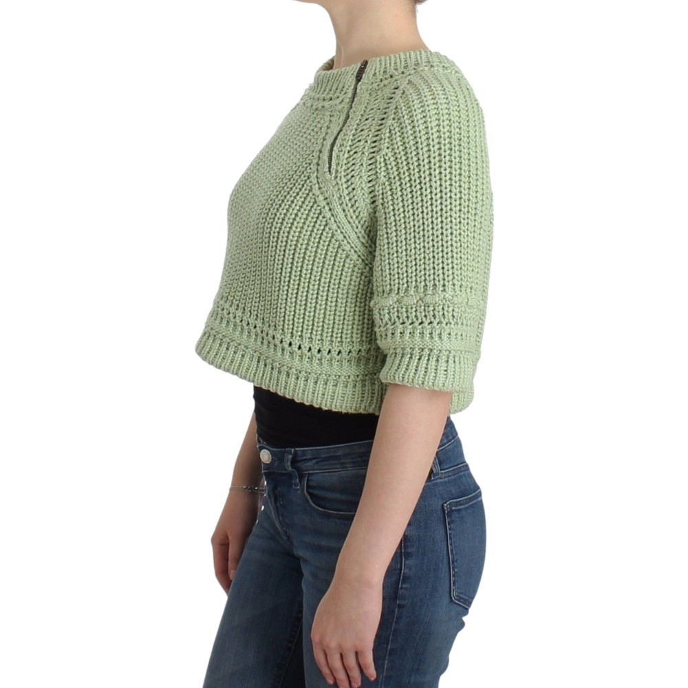 Ermanno Scervino Schicker grüner Cropped Cotton Sweater