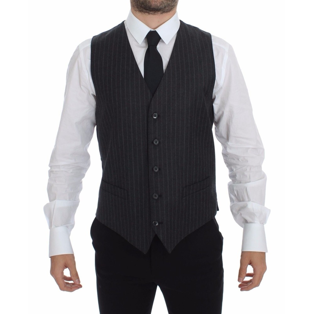 Dolce & Gabbana Elegantes graues gestreiftes Kleid Weste