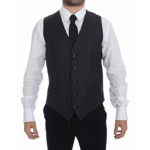 Dolce & Gabbana Elegantes graues gestreiftes Kleid Weste