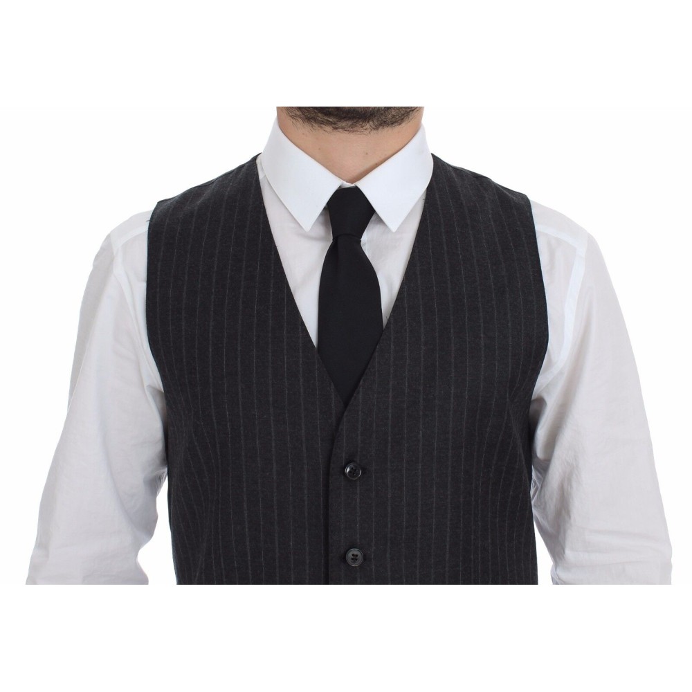 Dolce & Gabbana Elegantes graues gestreiftes Kleid Weste