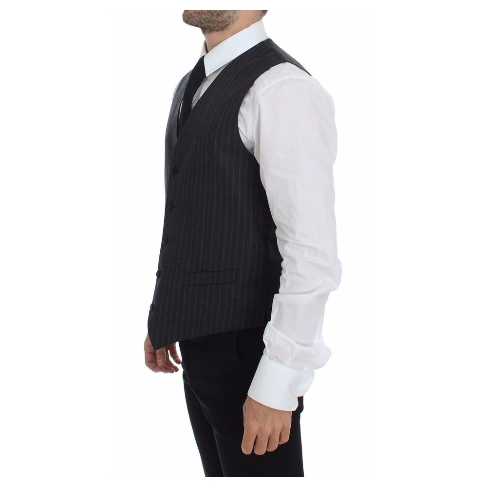 Dolce & Gabbana Elegantes graues gestreiftes Kleid Weste