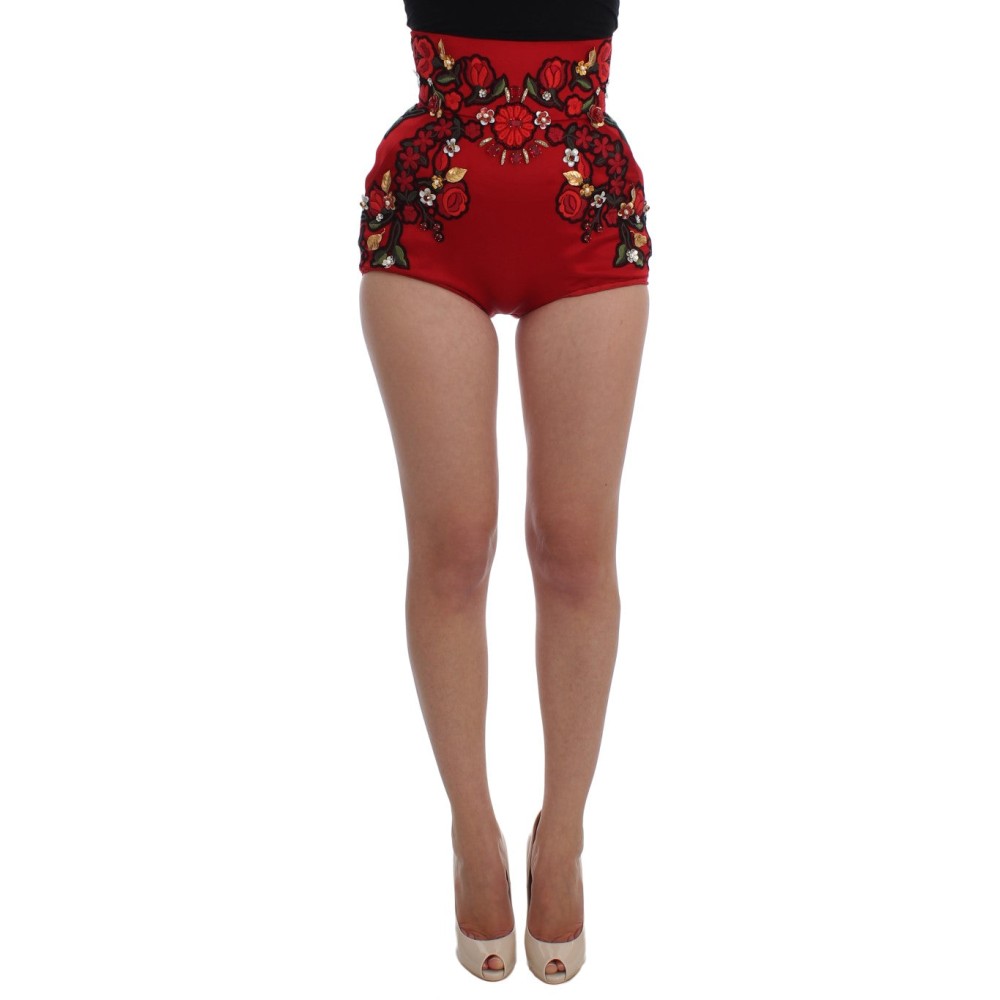 Dolce & Gabbana Elegante Shorts aus Seide mit hoher Taille und Stickerei