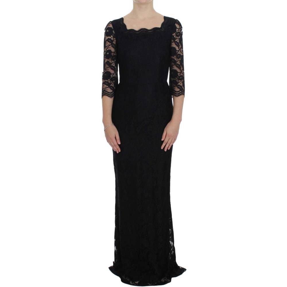 Dolce & Gabbana Elegantes Schwarzes Maxikleid aus geblümter Spitze