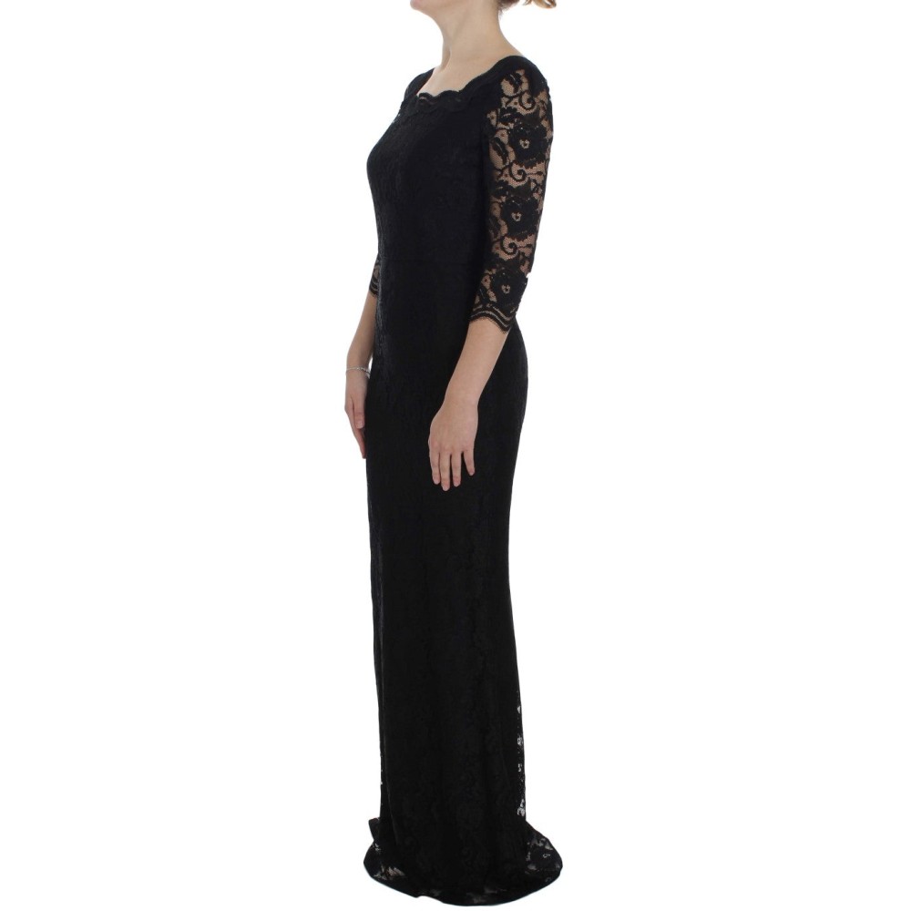 Dolce & Gabbana Elegantes Schwarzes Maxikleid aus geblümter Spitze