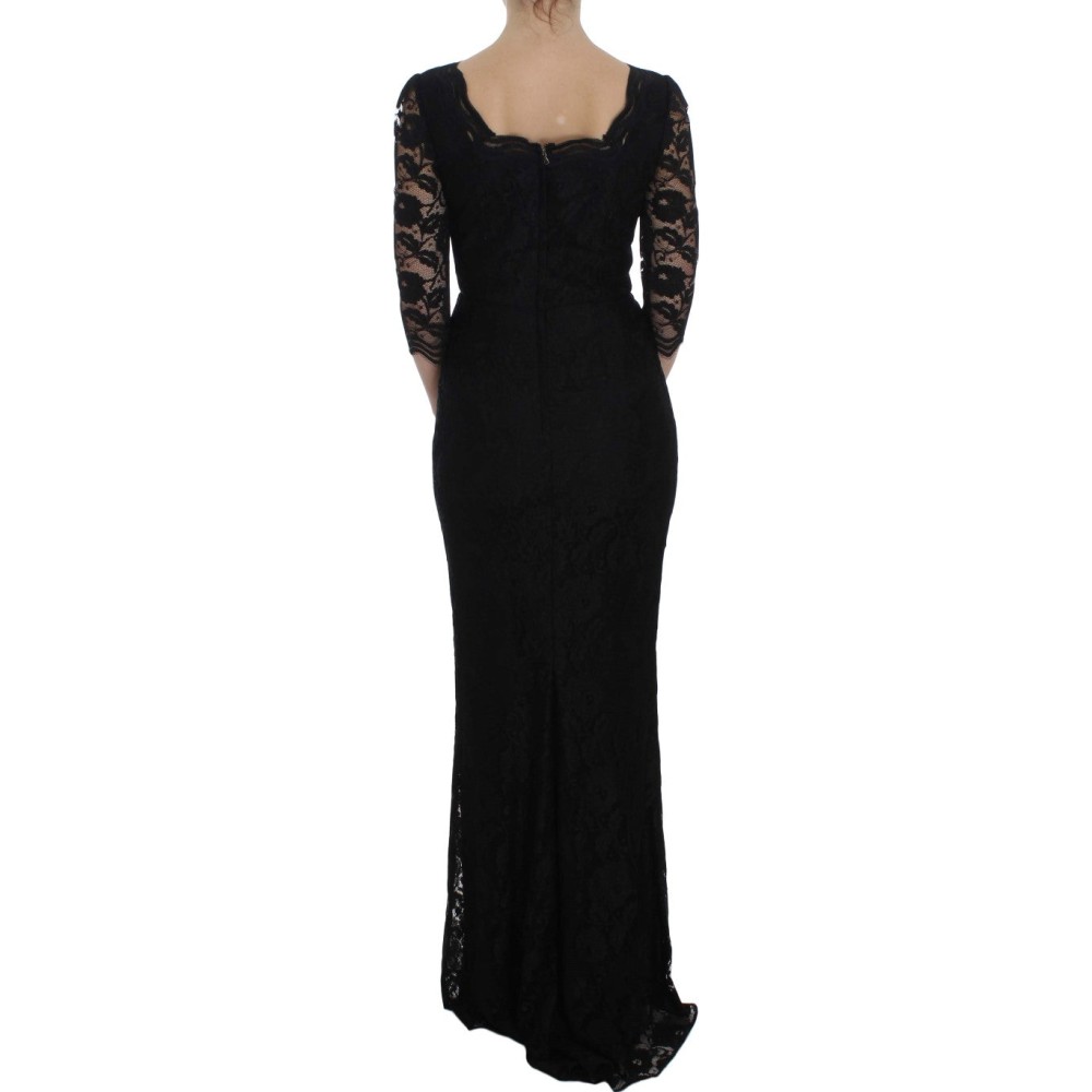 Dolce & Gabbana Elegantes Schwarzes Maxikleid aus geblümter Spitze