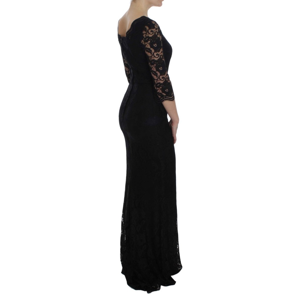 Dolce & Gabbana Elegantes Schwarzes Maxikleid aus geblümter Spitze